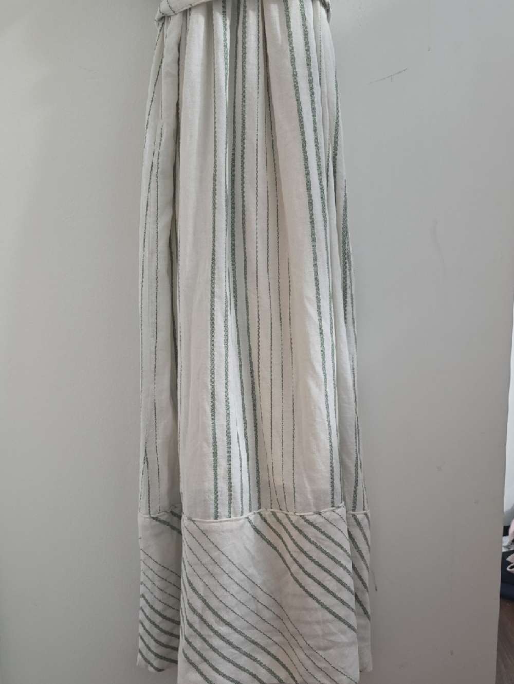 Button-Front White Maxi Dress with Sage Stripes and Self-Tie Waist - Picture 3 of 5